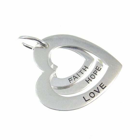 Solid 925 Sterling Silver Faith Love Hope Pendant, Heart Pendant, 3 Hearts Charm - Picture 7 of 11